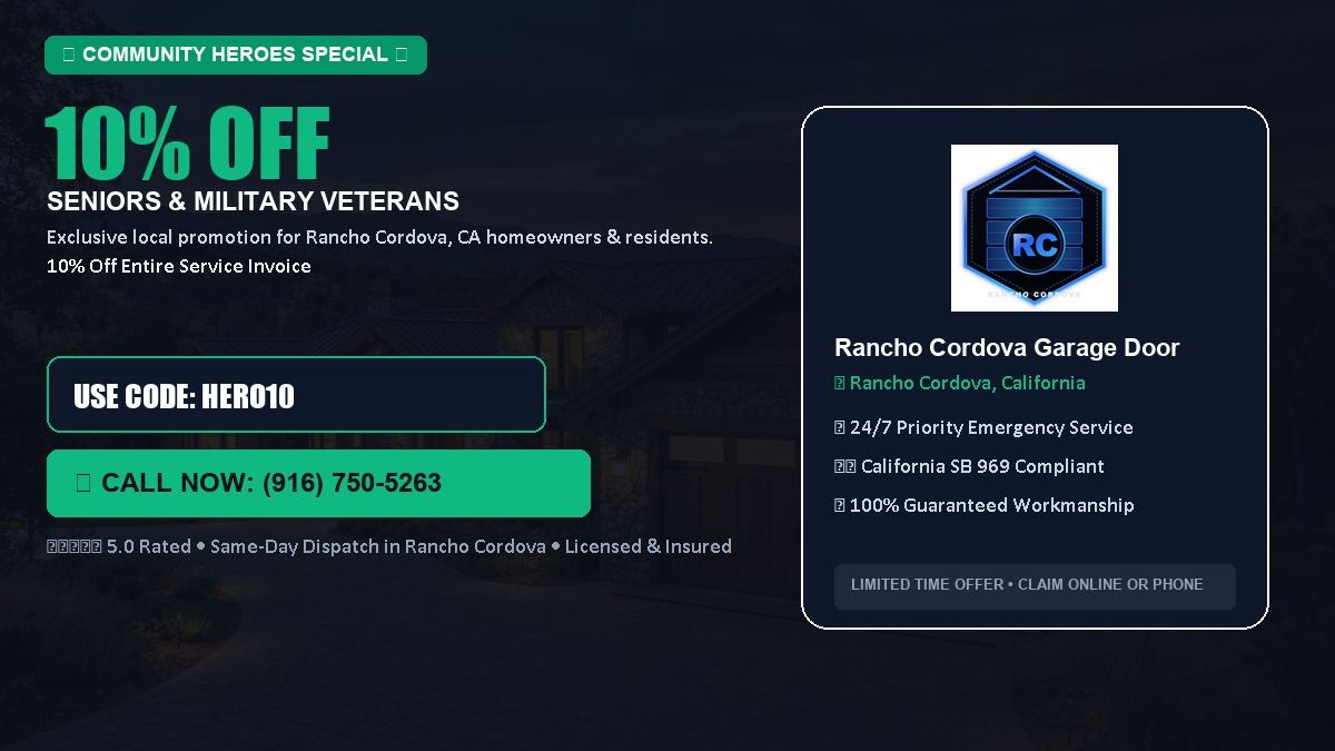 Rancho Cordova Garage Door Service 10% OFF Seniors & Military Veterans